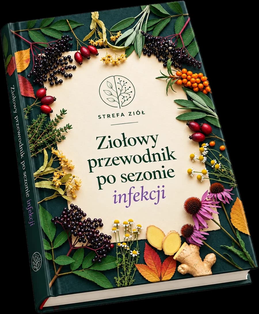 Okładka e-booka „Ziołowy przewodnik po sezonie infekcji” w wieńcu z ziół